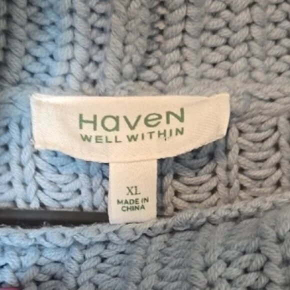 Haven Well Within Light Blue Cowl Neck Cable Knit Sweater Size XL - Picture 2 of 4